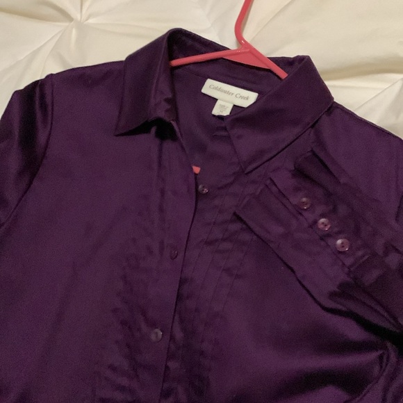 Coldwater Creek M (10/12) pleated button down shirt deep Concord grape - Picture 2 of 7